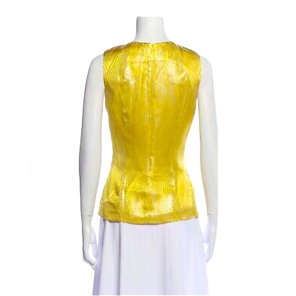 Tory Burch Fitted Sleeveless Metallic Yellow & Gold ‘Elson’ Silk Blouse, 2 - Picture 8 of 14